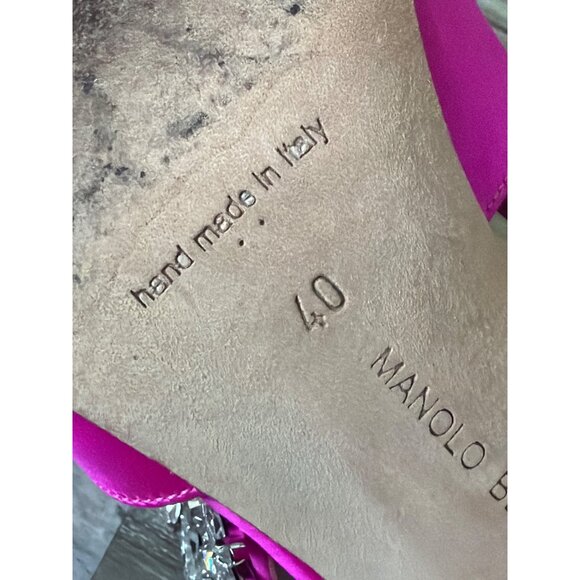 Manolo Blahnik Lurum Pink Satin Crystal 90mm Mule Heels EU 40 w/Box Dust Bag COA - Picture 12 of 16